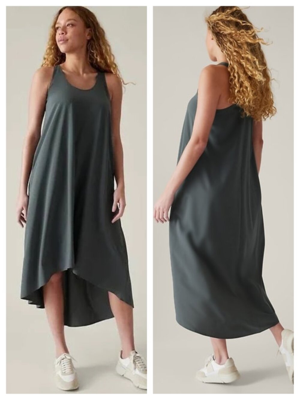 Athleta Presidio Lightweight Asymmetrical Hem Travel Tank Dress L Bali Green